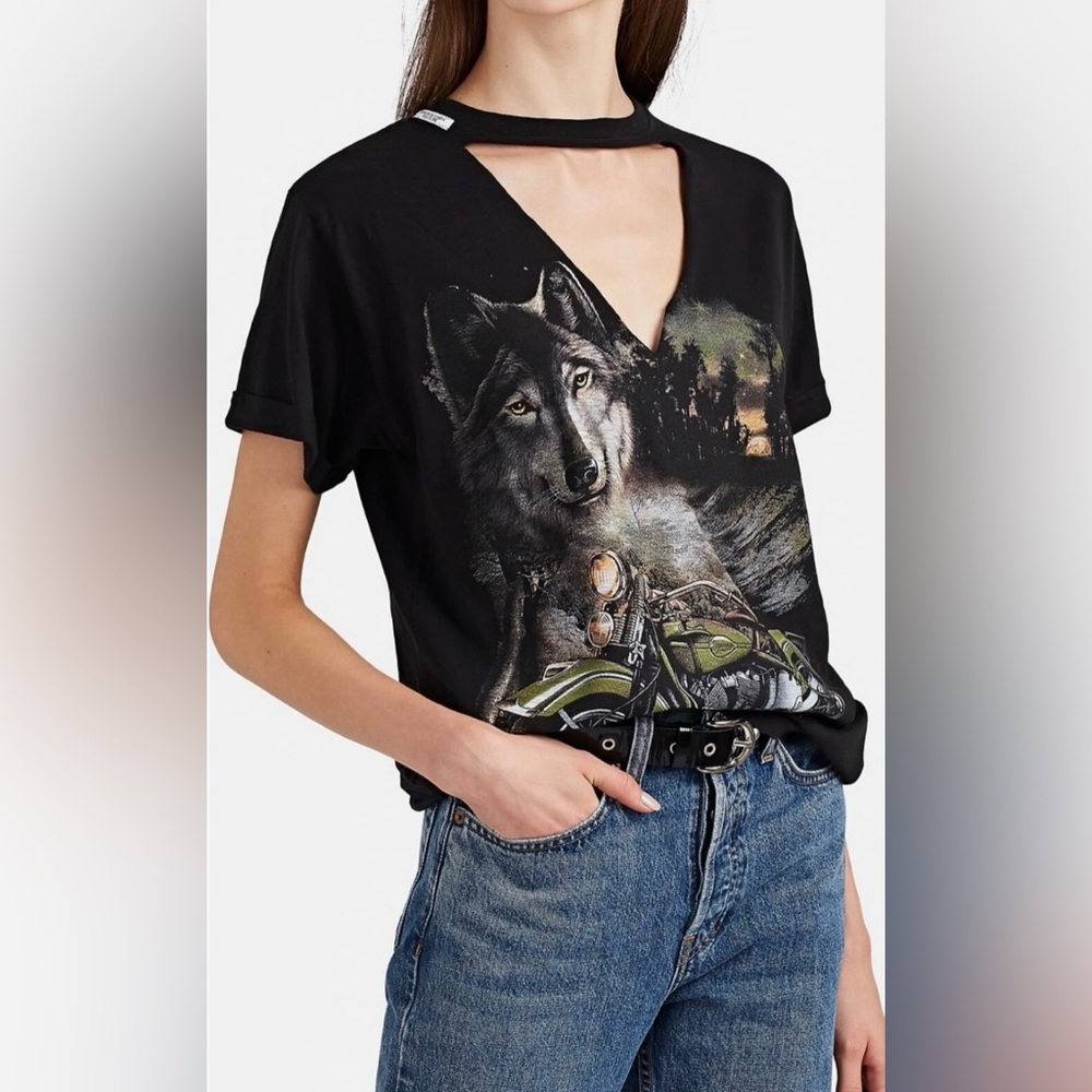 FORTE DEI MARMI COUTURE BARNEYS NY Black Graphic Wolf Motorcycle Shirt Top sz 4